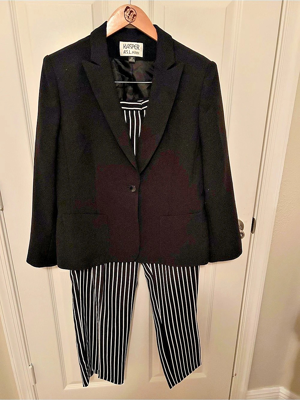 KASPER A.S.L. Petite Striped Pantsuit in Black & White